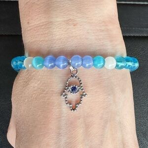 Handmade hand Hamsa blue bracelet stretch  evil eye